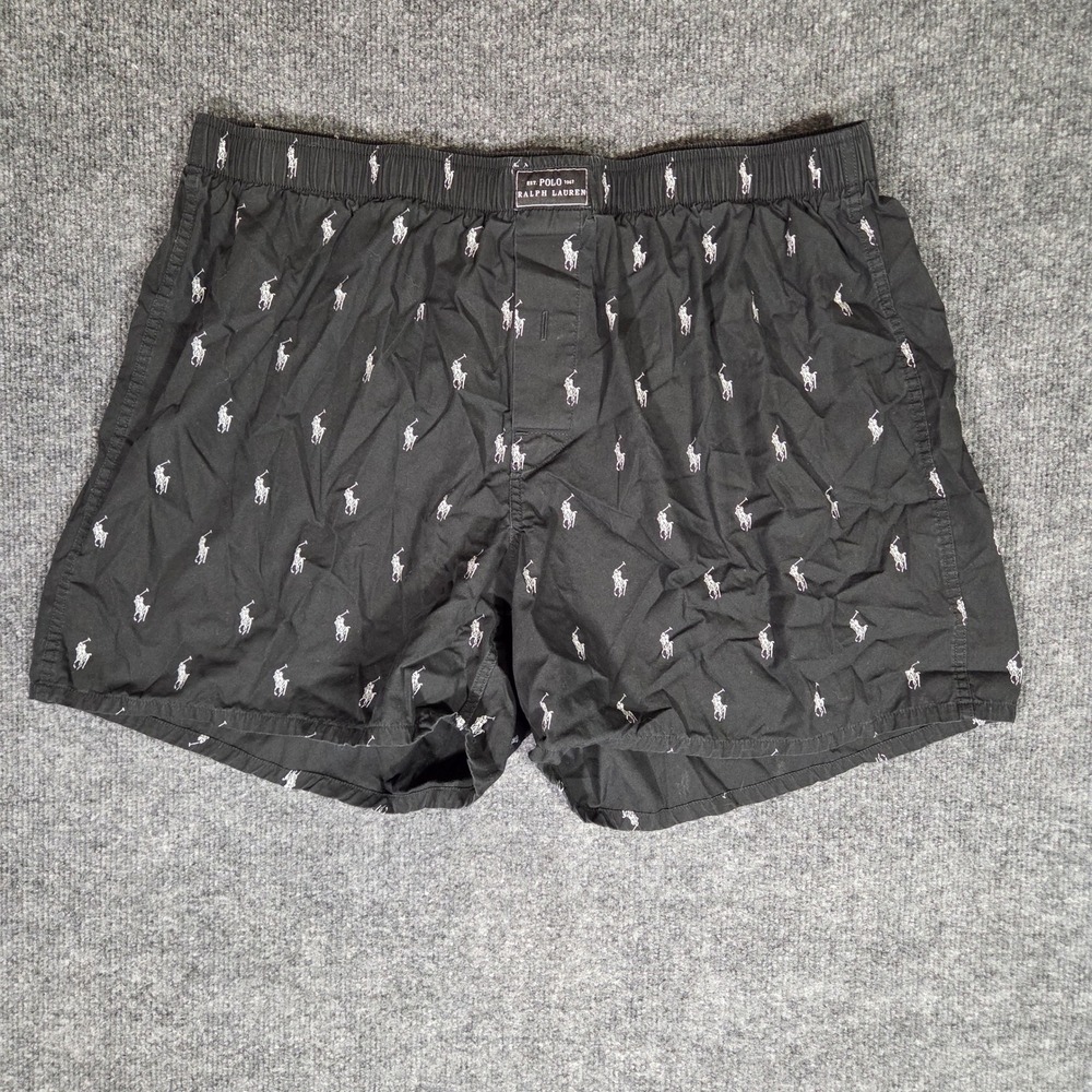 Polo Ralph Lauren Mens Lounge Shorts Black All Over Pony Logo Cotton Boxers XL